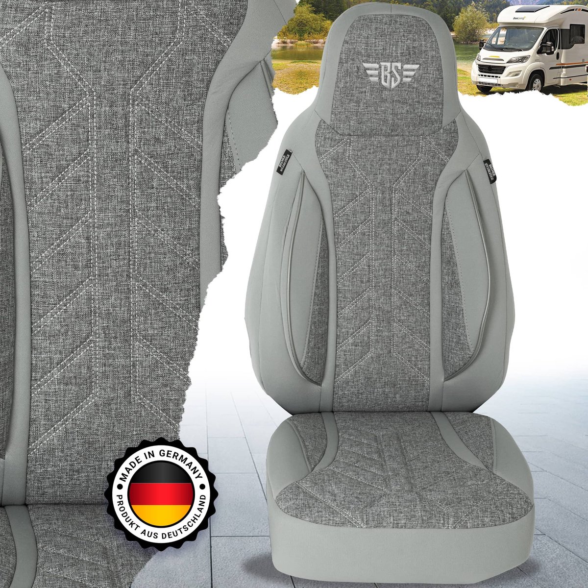 Premium Camper stoelhoezen voor Mooveo Van Ducato PLKT208 in Grijs (2 losse stoelen)