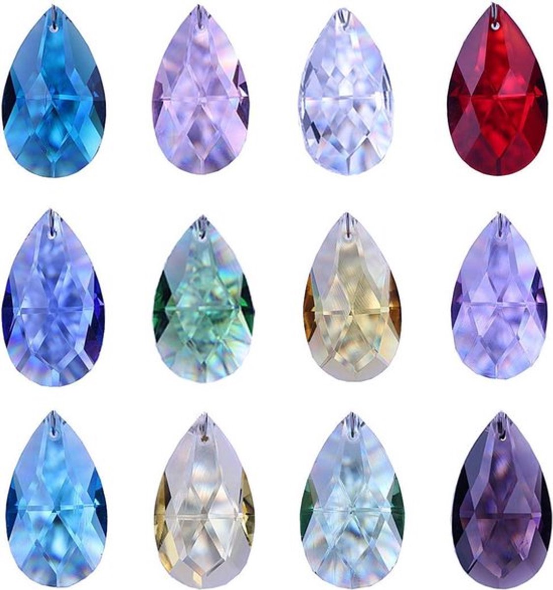12 stuks Gemengde Kleuren Kristal Facet Druppels Kroonluchter Hangers - Prisma's Suncatche