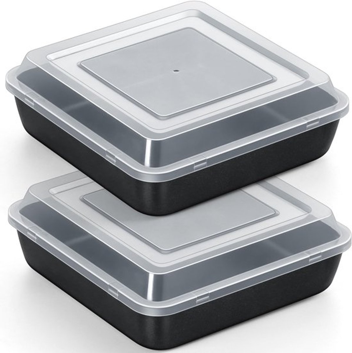 Taartvorm Set van 2 - Roestvrij Stalen Bakvorm - Antiaanbaklaag - Rechthoekig 23,8 x 23,8 x 5 cm - Deksel - Gezond en Duurzaam - Casserole
