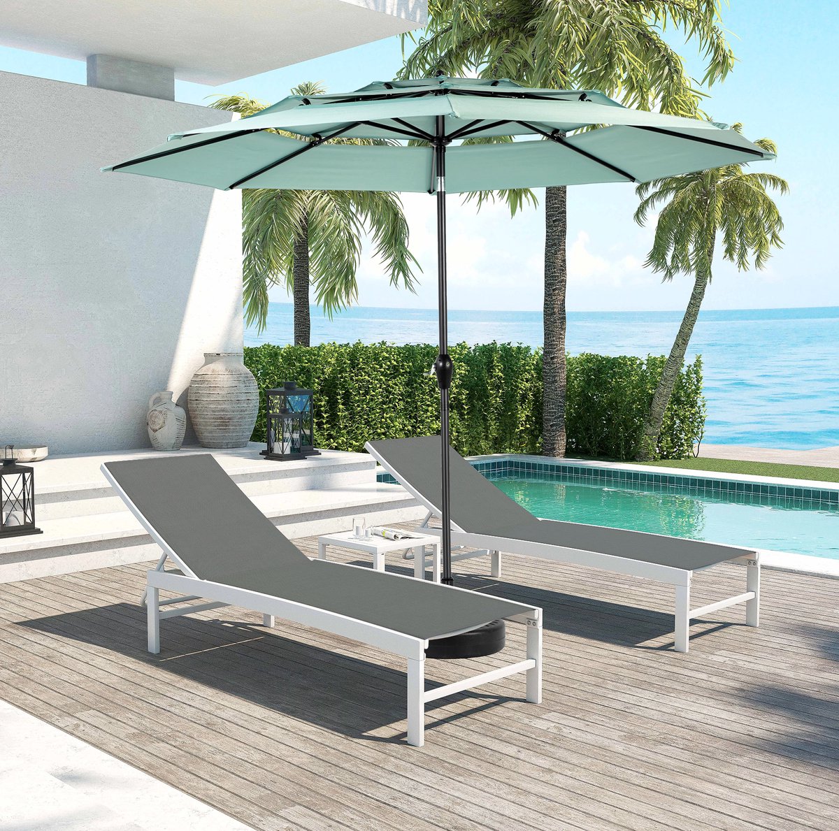FloraGrace Zweefparasol 304 8 Cm Kantelbaar Aluminium Lichtgroen Rond Voor Tuin Terras Zwembad En Strand Met Slingersysteem