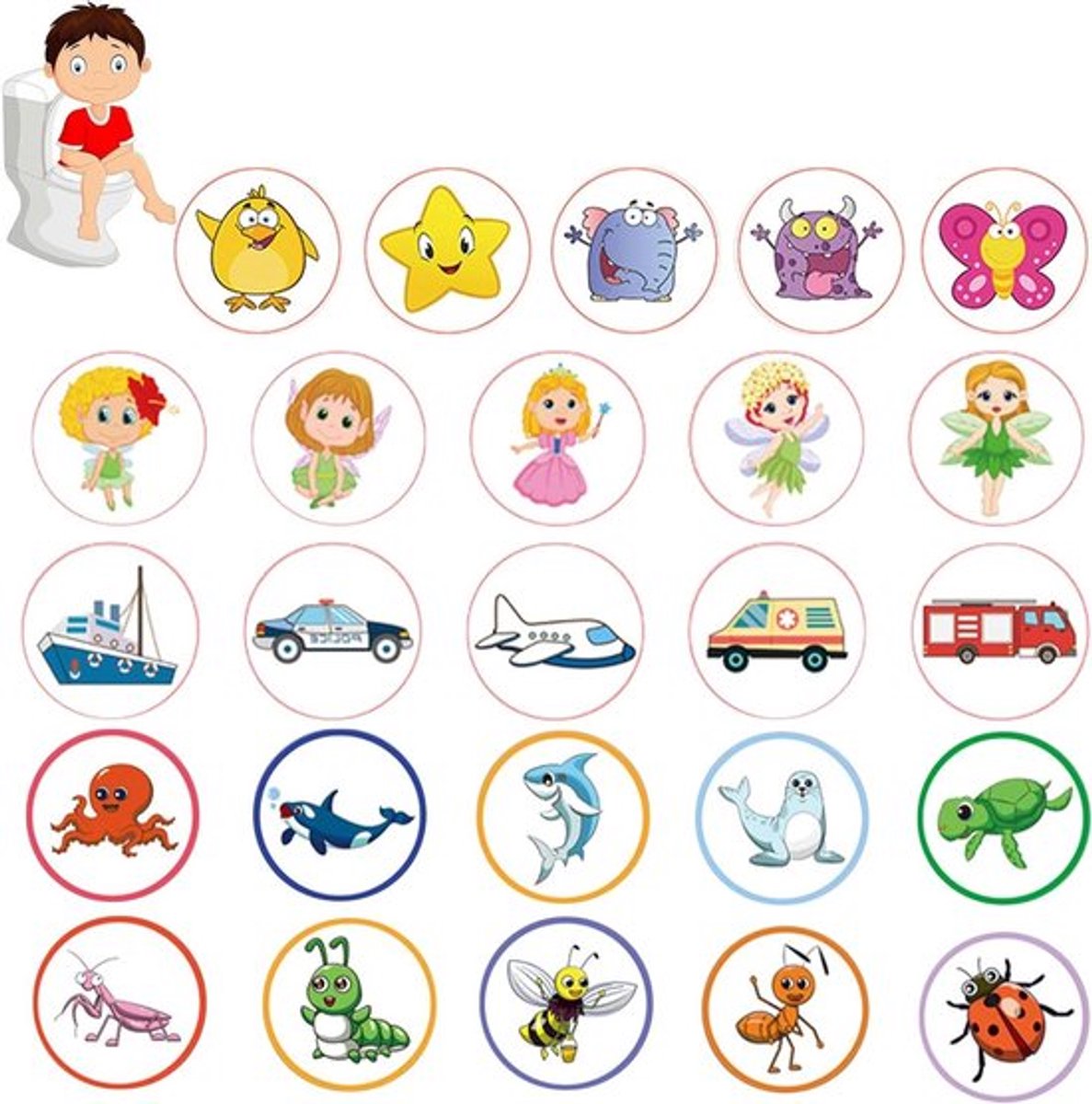 Potty Training Stickers voor grappige toilettraining - kleurveranderend en herbruikbaar - 25 stuks