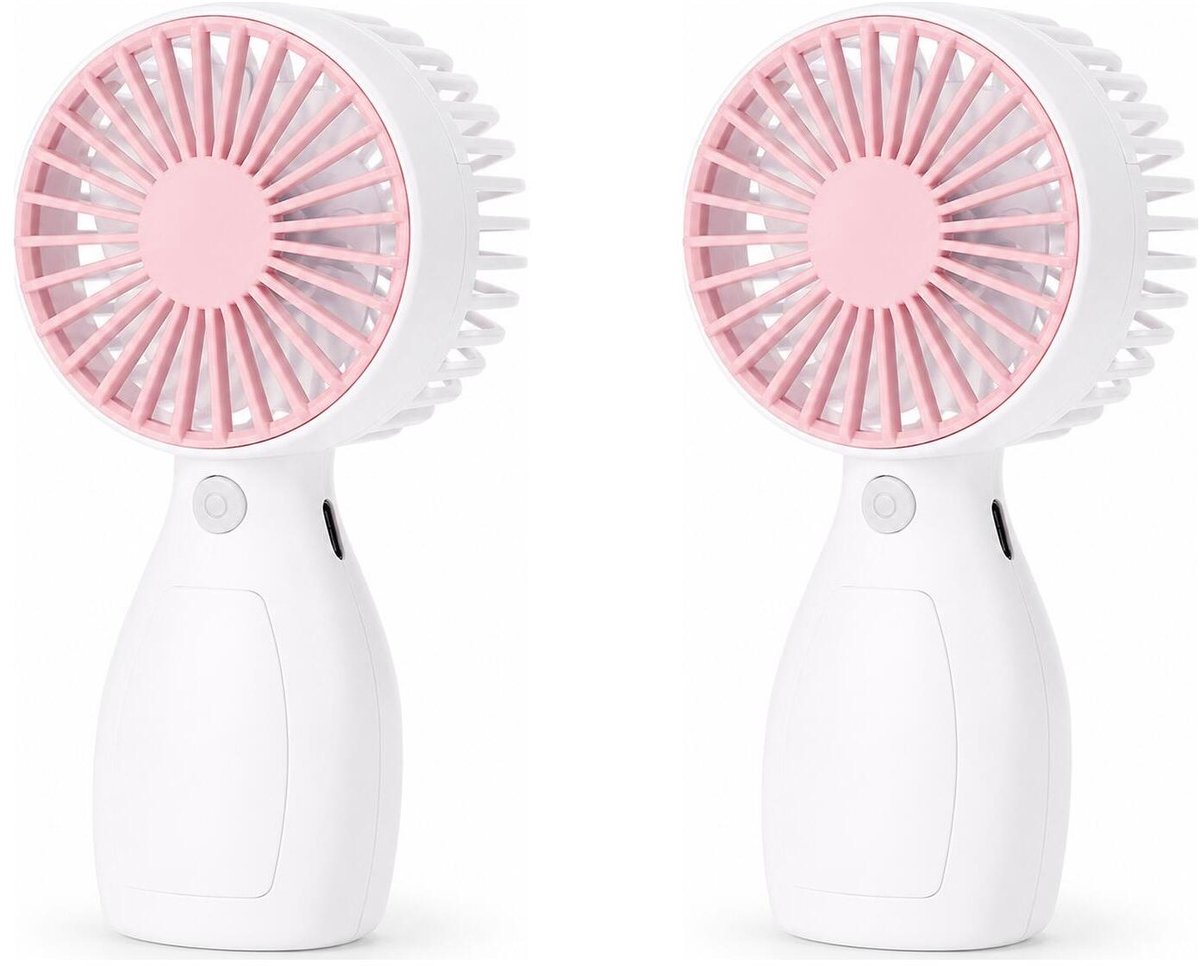 Cooling Mini handventilator - 2x - roze - 6 x 12 cm - USB - verkoeling in zomer - Op batterijen