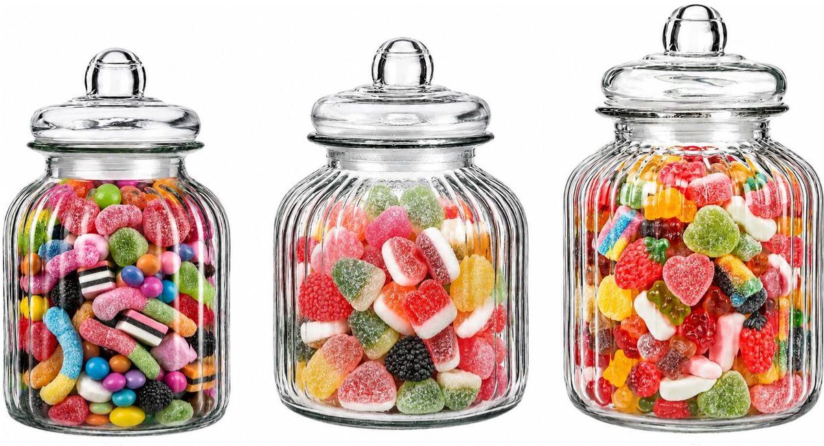 Alessandro luxe voorraadpotten - 2,5 / 3 / 3,5 liter - glas - met deksel - snoeppot