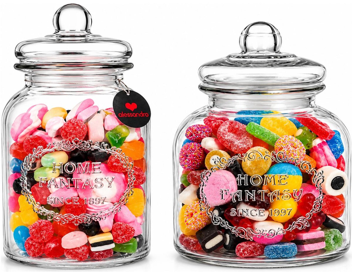 Alessandro voorraadpotten set - 3 en 5 liter - glas - met deksel - snoeppot