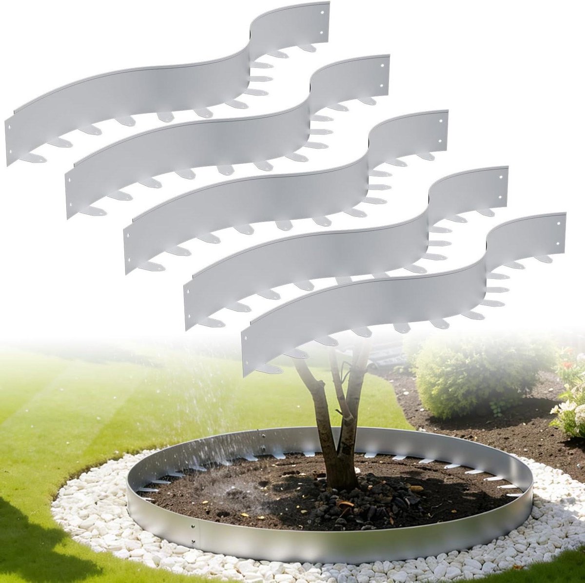 Gazonrand Metaal - Bloembed Omranding - Tuin Vormgeven - Flexibel Buigbaar - 15 Meter Set - Zilver