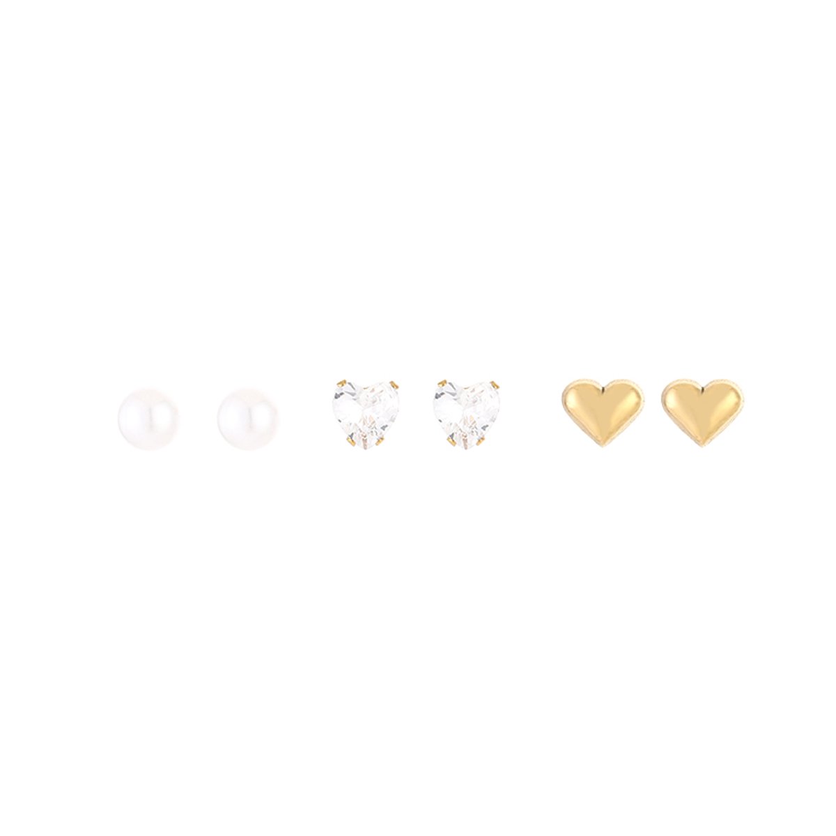 Stainless Steel Parel, Hart Zirkonia & Bol Hartje Oorbellen Setje – Luxe Curated Ear Set – RVS