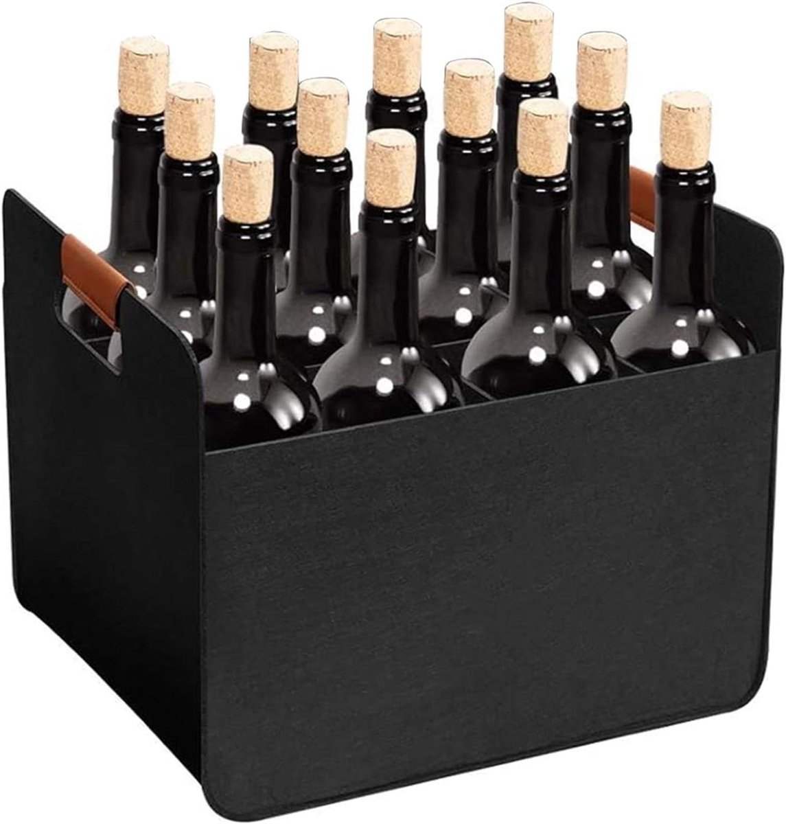 Flessendrager - Flessentas Wijn - Wijn Vervoeren - Opvouwbaar Ontwerp - 12 Flessen - Zwart