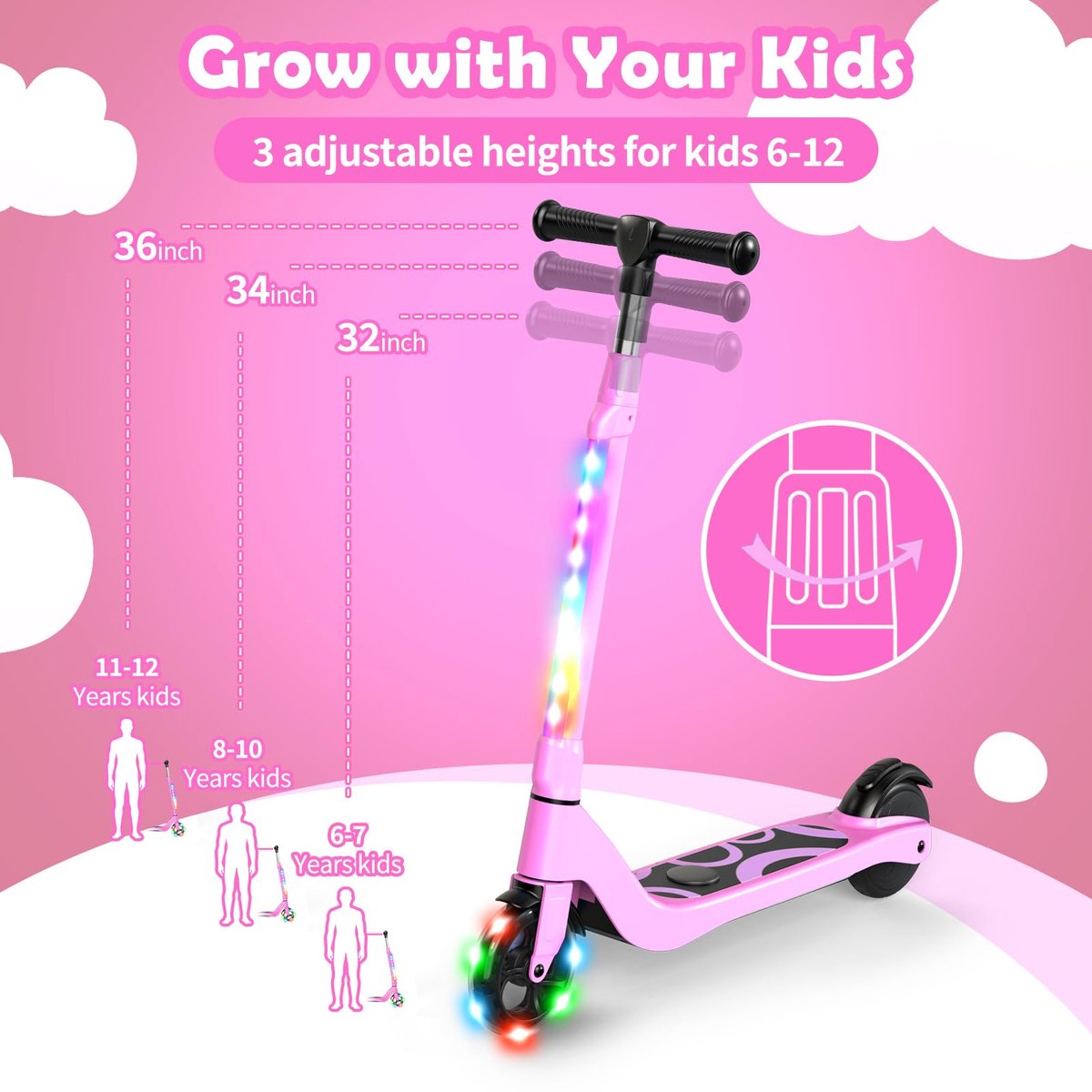 SnelShoppen - Elektrische Step voor Kinderen 6-12 Jaar, Kids E Scooter met LED-verlichting, Verstelbare Hoogte, Max 70kg, 10km/h, E Step voor Buiten e