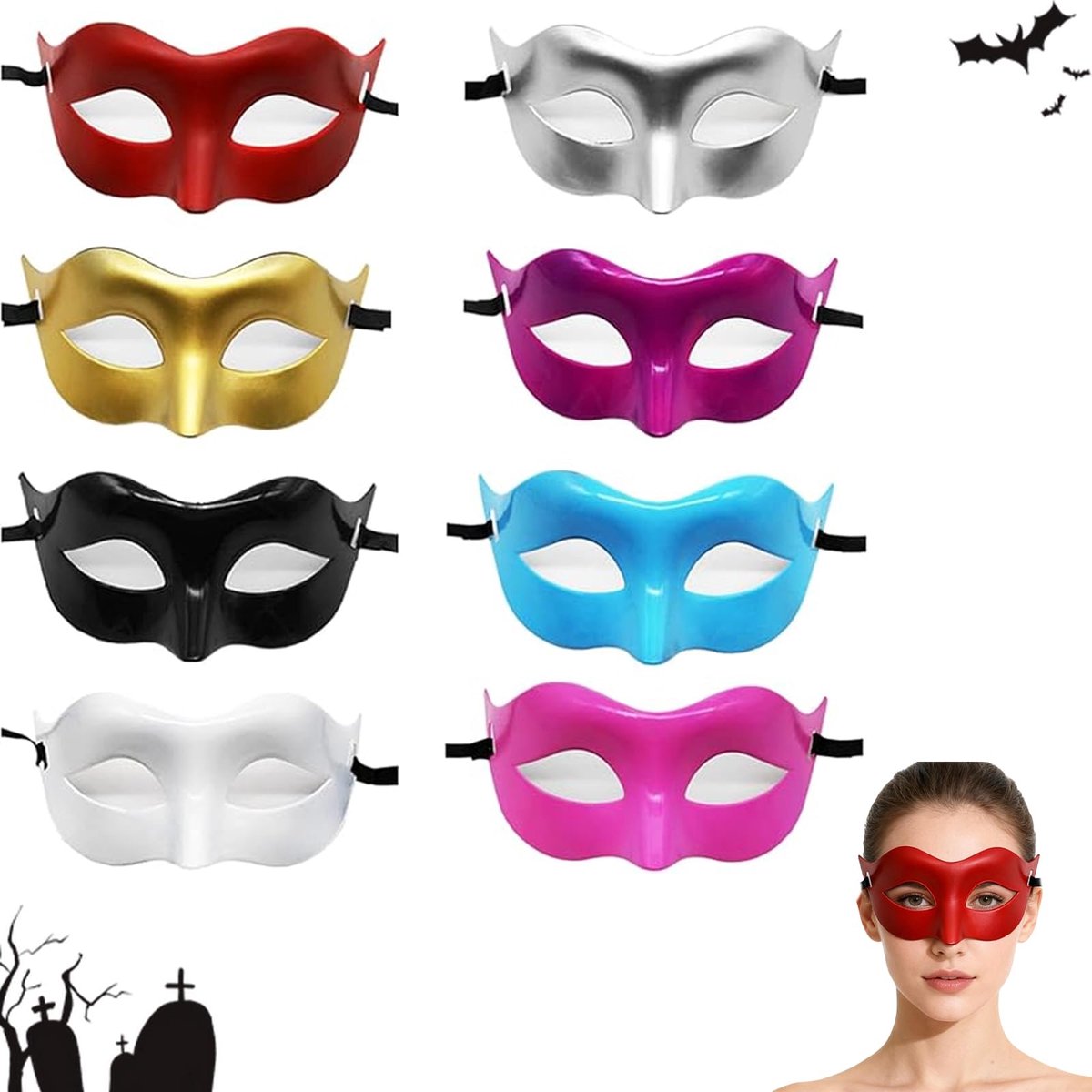 SnelShoppen - 8 Stuks Venetiaans Masker voor Heren met Elastische Band - Perfect voor Carnaval, Halloween, Operakostuums en Kerstfeestjes