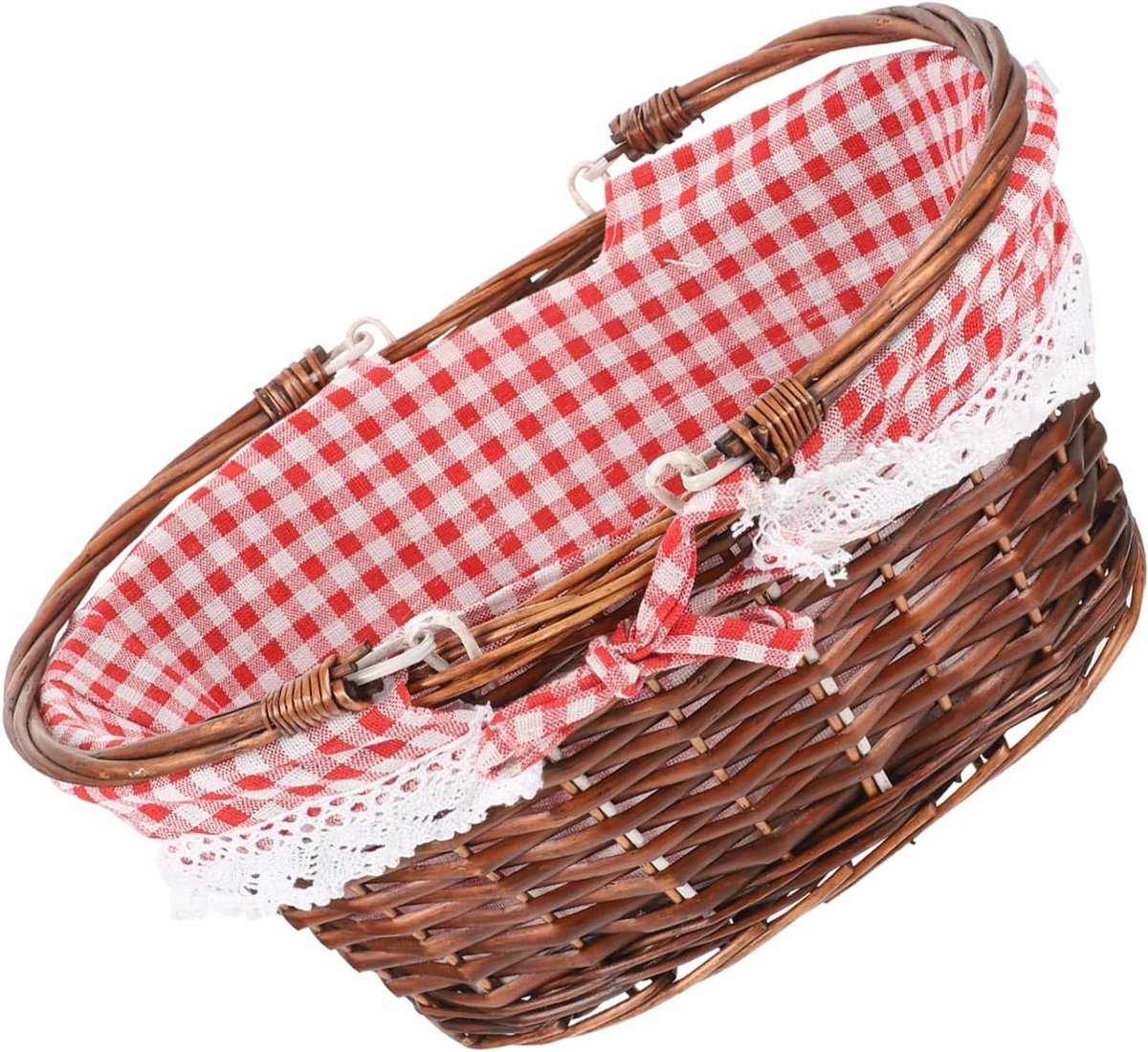 Picknickmand Gevlochten - Opbergmand Cadeaumand - Boodschappen Doen - Handgeweven Design - 36x27x16cm - Natuurlijk