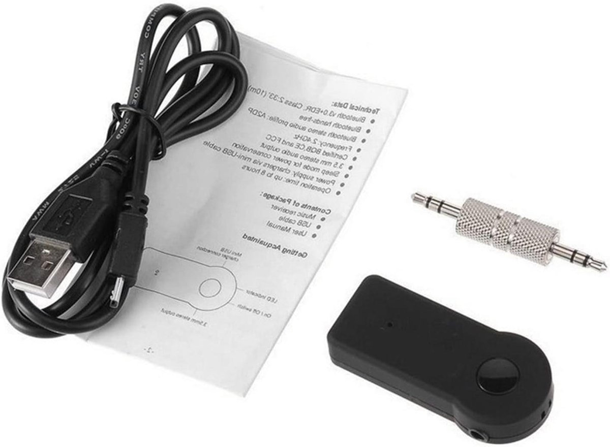 Bluetooth Ontvanger Auto - Muziek Adapter - Draadloos Muziek Luisteren - Handsfree Bellen Functie - 3.5mm - Zwart