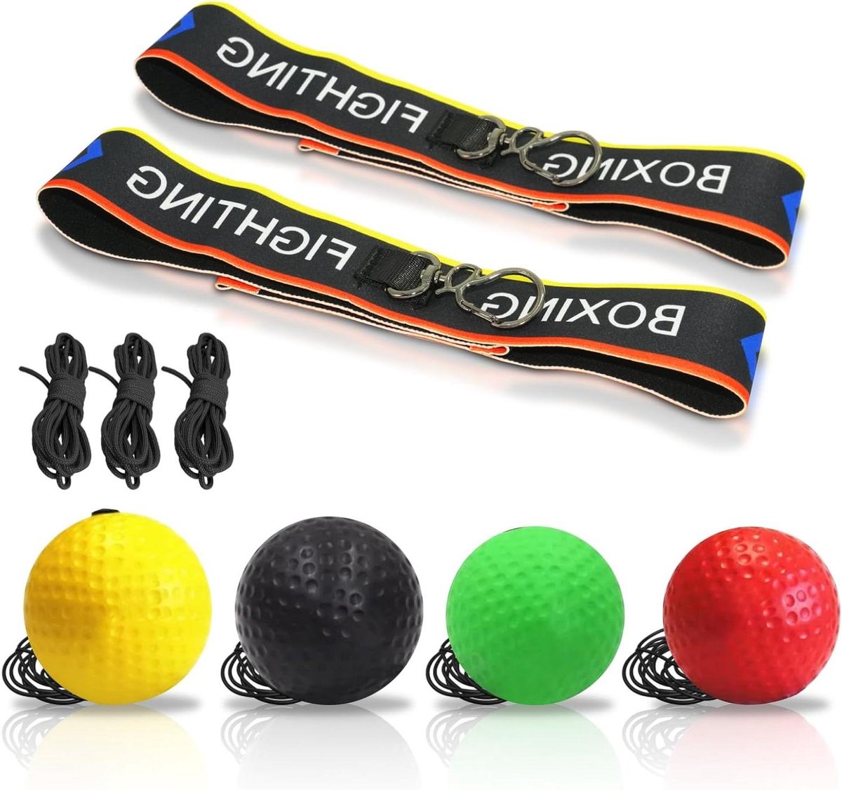 Boksbal Set - Reflex Bal - Verbeteren Coördinatie - 4 Reflecterende Ballen - 2 Hoofdbanden - Multicolor