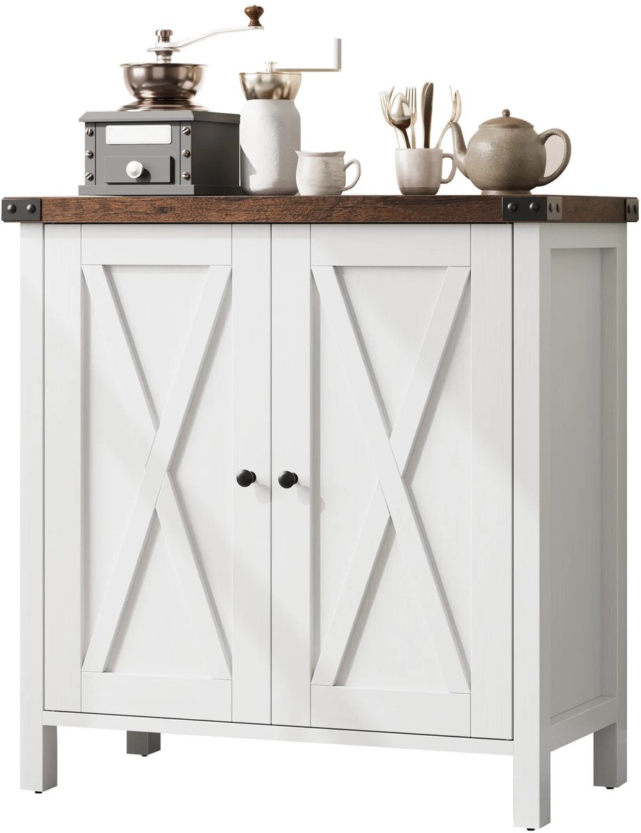 RosaBloom Dressoir - Buffetkast - Entreekast - Verstelbare Plank - Rustiek Boerderijontwerp - Waterdicht Oppervlak - 76x39x80 cm - MDF - Wit Bruin