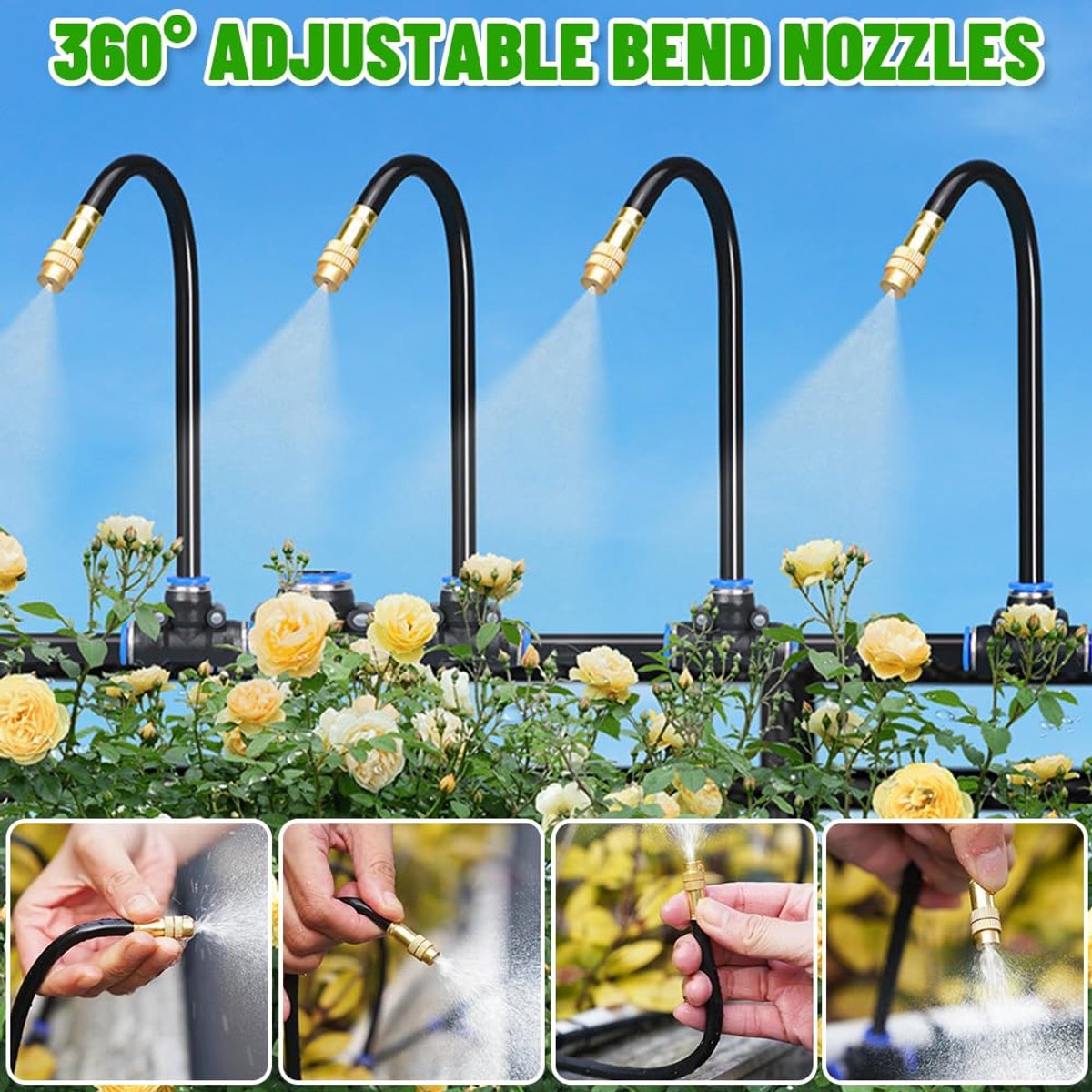 SnelShoppen - Bewateringssysteem 20 m, Automatische Nevelbewateringsset met 20 Koperen Sproeiers, 360° Verstelbaar, Irrigatieslang voor Tuin, Gazon, K