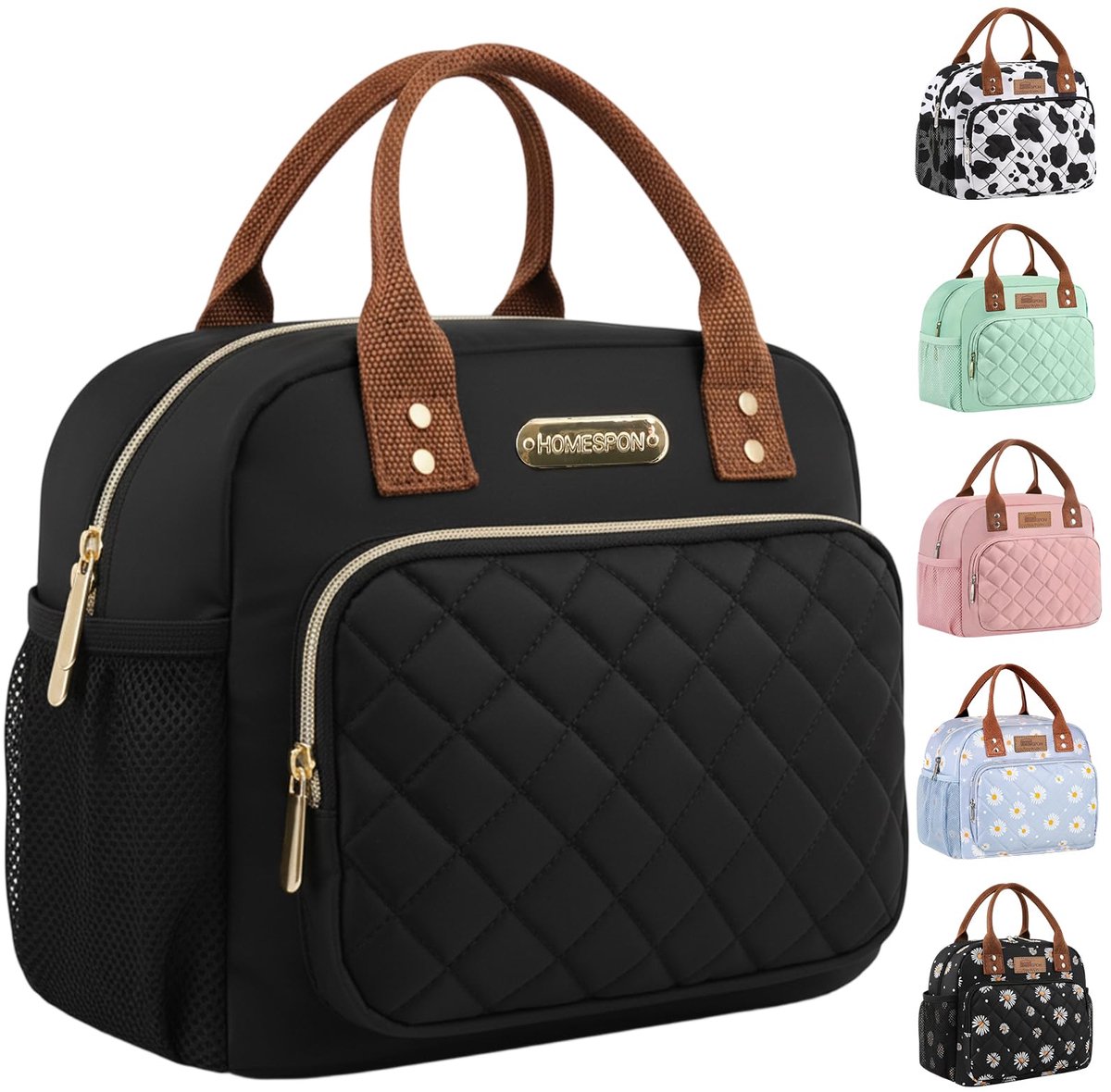 SnelShoppen - Geïsoleerde Lunchtas voor Werk, School en Picknick - Koeltas Lunchbox Container - Dames en Heren - Gouden Zwart - Ruime en Praktische Dr