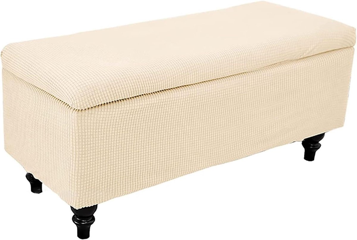 Opbergpoef met Deksel - Voetenbank Kussen - Woonkamer Organisatie - Antislip Bodem - Groot Rechthoekig - Beige