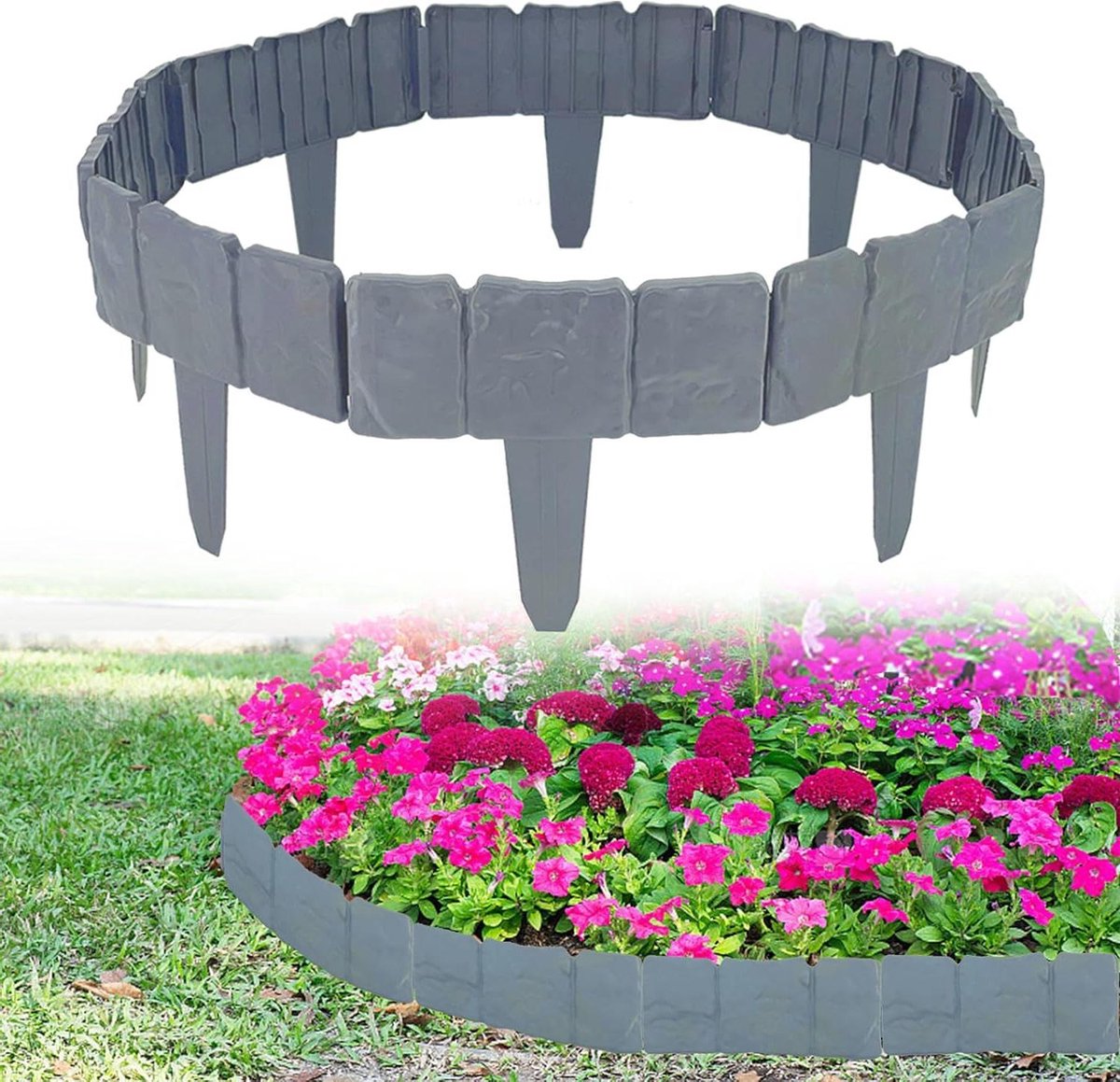 Tuinrand Steenlook - Gazonafscheiding Palissade - Tuinranden Creëren - Eenvoudige Installatie - 25 cm hoog - Grijs
