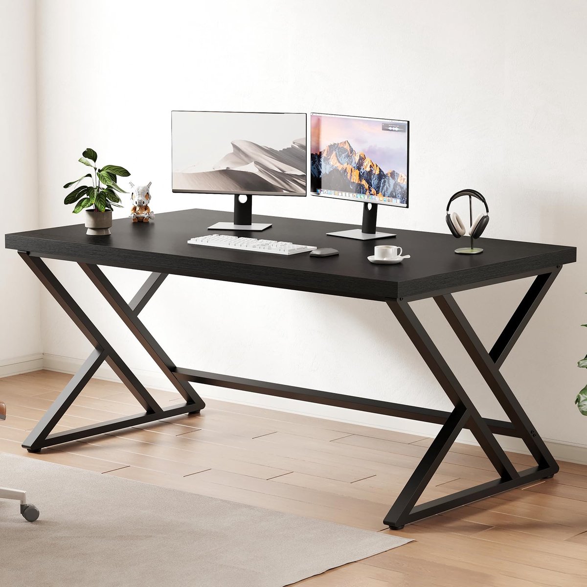 SnelShoppen - LVB Zwart Computerbureau - Moderne Gaming-Pc Schrijfbureau voor Thuiskantoor - Metalen Computerstudietafel voor Slaapkamer - Industriële