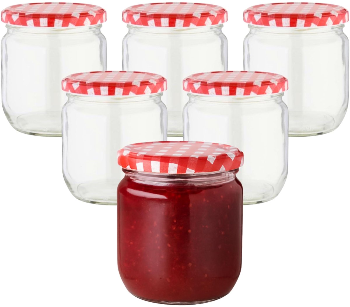 SnelShoppen - 6-delige set Jampotten 425 ml Inmaakpotten met Etiketten en Deksel - Ideaal voor Inmaken, Bewaren en Decoratie - Keuken en Tuin