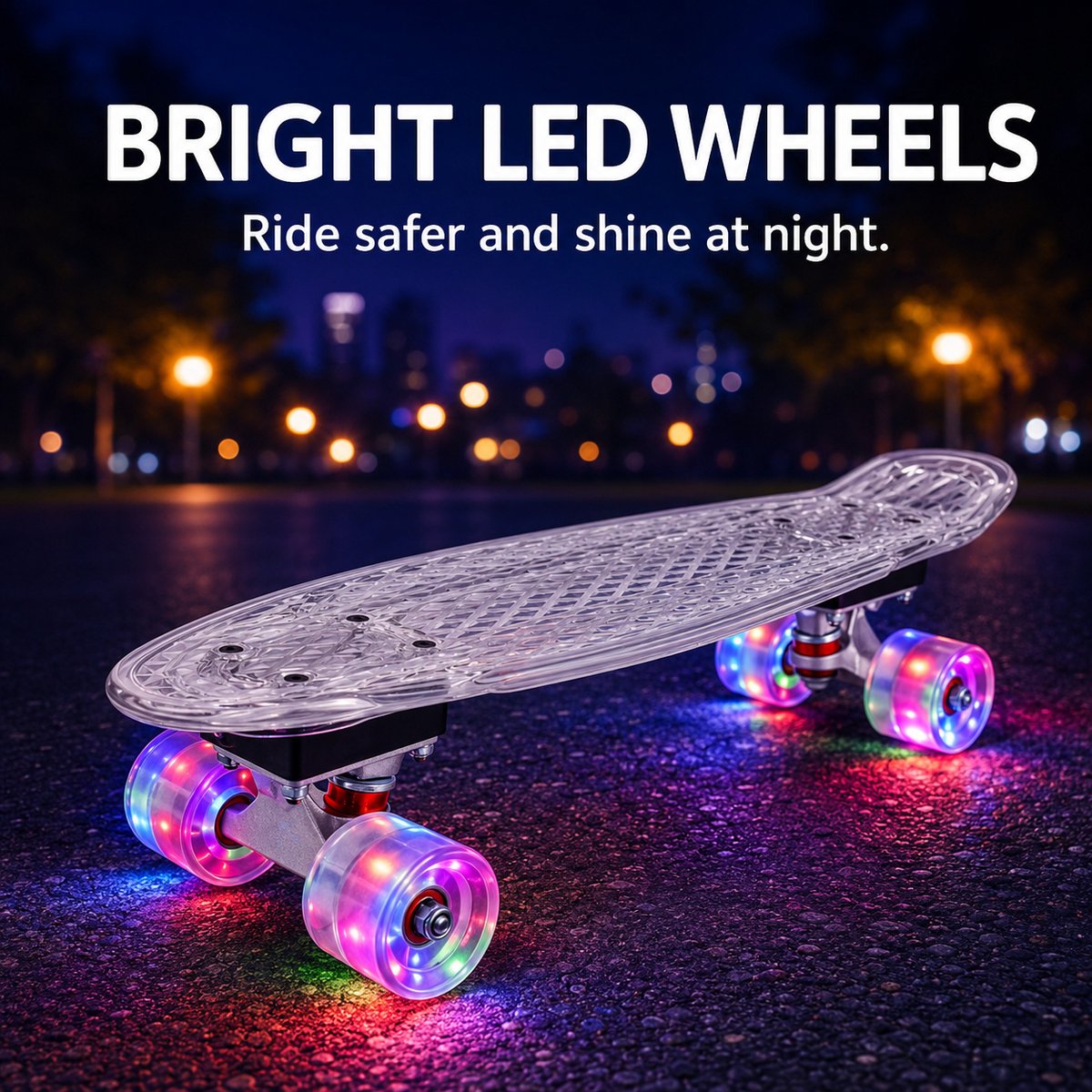 Suotu Skateboard met LED Lichtgevend Dek & Wielen - ABEC-9 - Skateboard Meisjes/jongens – Skateboard Volwassenen - Transparant — afbeelding 4