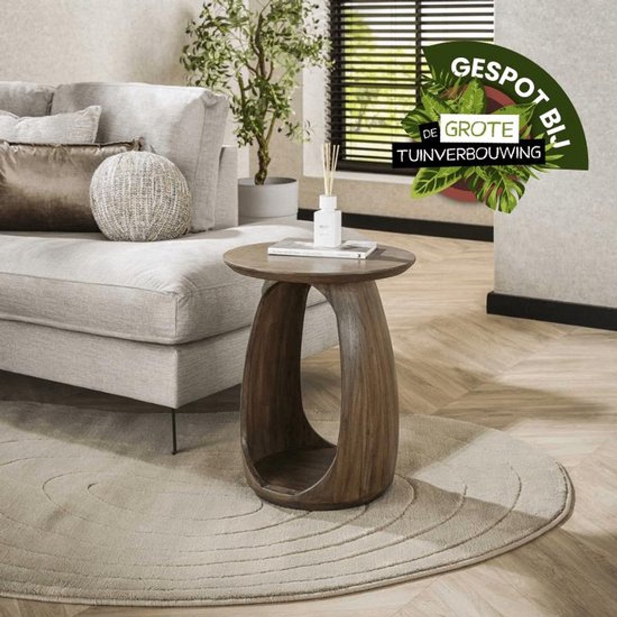 Bijzettafel Rond Hout (45 x 45 x 56 cm) - Bijzettafetljes Woonkamer - Industriële Sidetable - Decoratie Salontafel - Antieke Ronde Tafelset - Salon Tafel Industrieel & Landelijk - Koffietafel