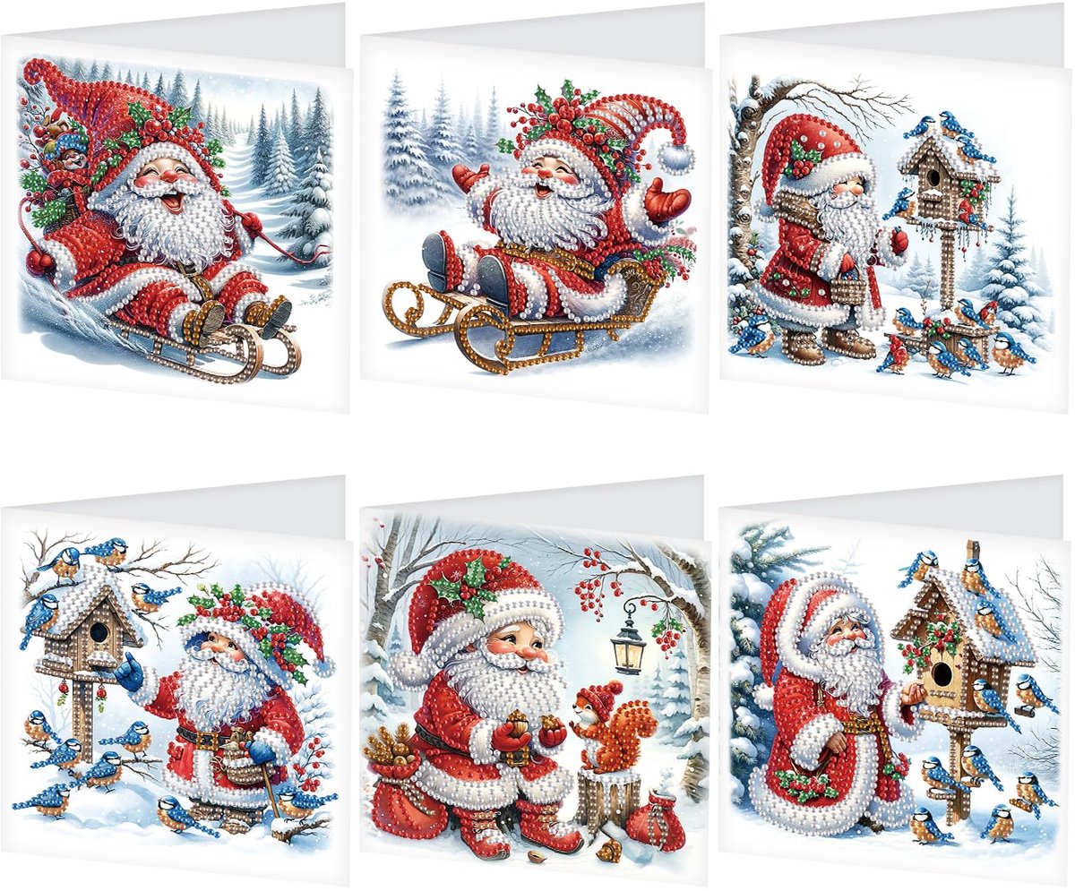 SnelShoppen - JICFDAO Diamond Painting Wenskaarten 6 Stuks 30x15 cm, Diamantschilderij Kerstkaarten met Envelop, Verjaardagskaart, Afscheidskaart, Fee
