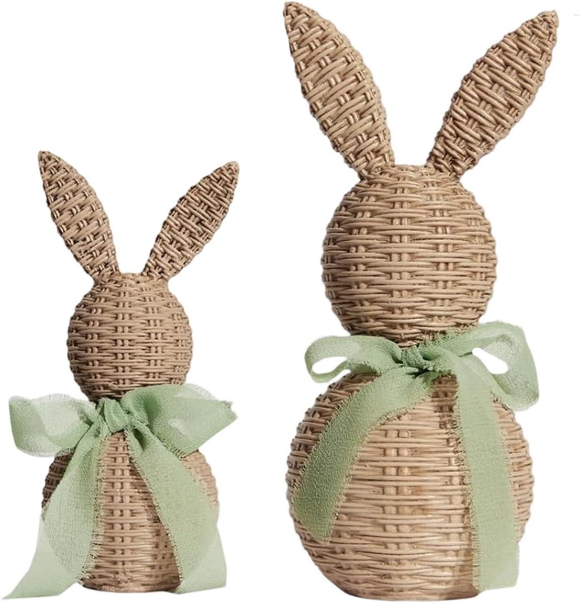 Beeldjes Set - Hars Figuren - Paasdecoratie - Gevlochten Rotan Look - 17 x 9 x 11 cm - Groen