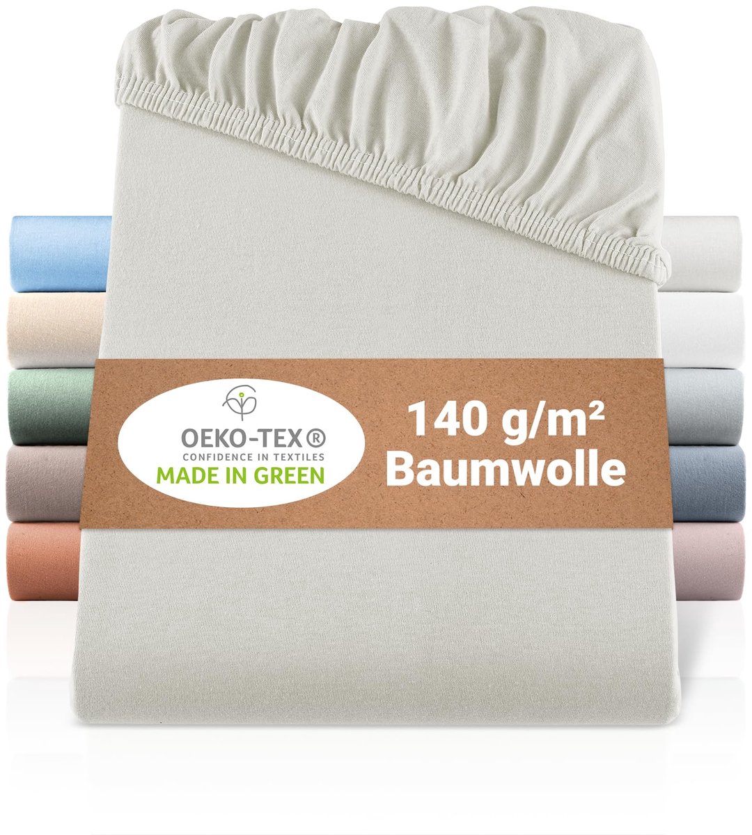 SnelShoppen - BaSaTex Bio Jersey Hoeslaken 180x200 cm - 100% Biologisch Katoen GOTS-gecertificeerd - Natuur Kleur - Perfect voor Bedden, Camping en Ki