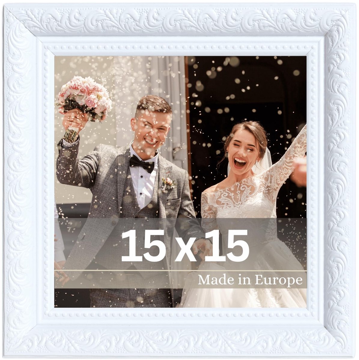 Dailygoods - Vintage Foto Lijst 'Rubens' 15x15cm Wit - Barok Antiek Stijl