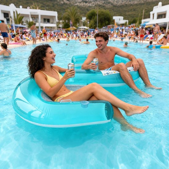 Zwembaddrijvers 2 Personen - Waterhangmat Lounge Stoel - Ontspannen op het water - Verfrissende Maas Innovatie - 155x25x170cm - Blauw — afbeelding 5
