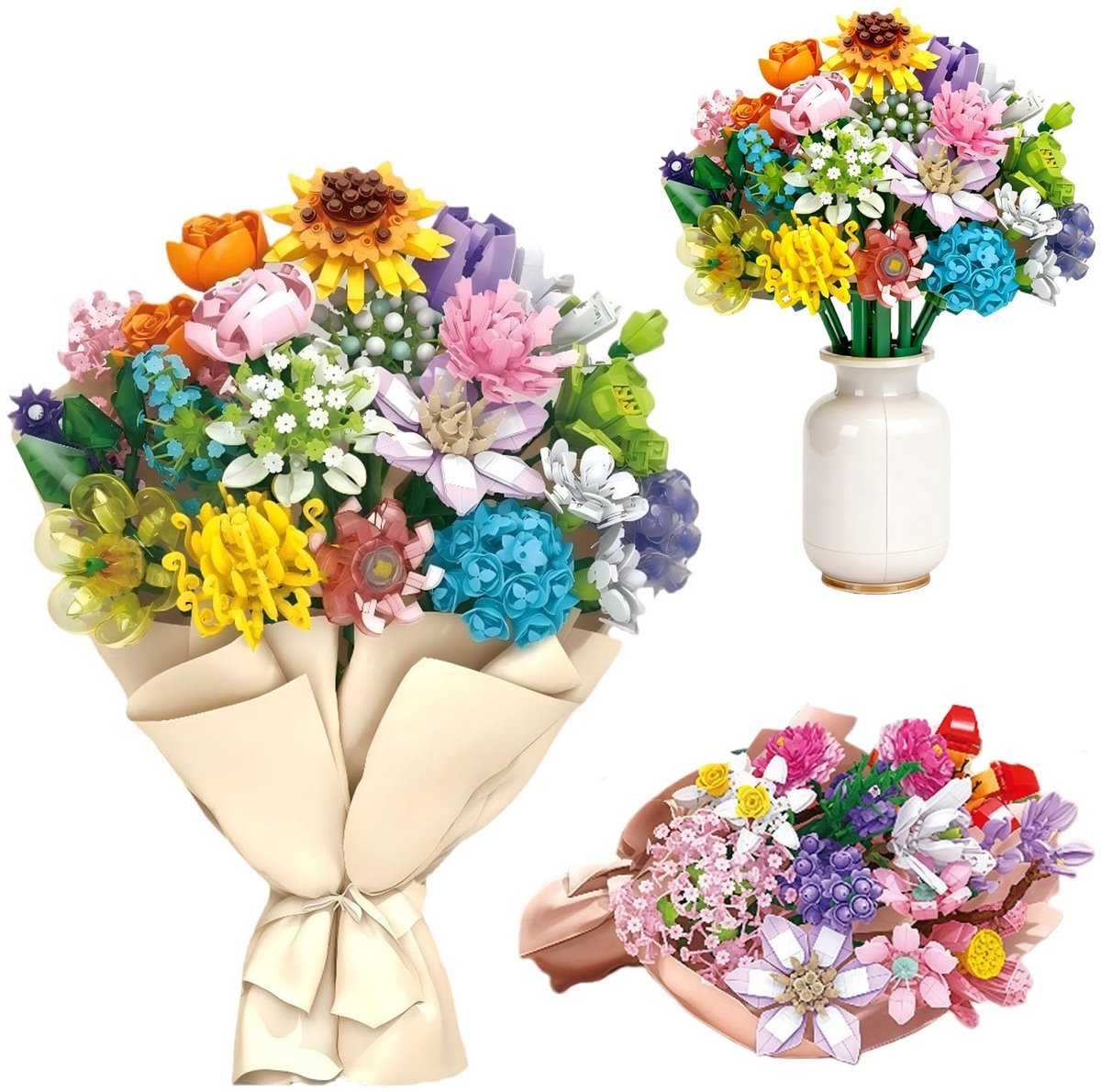 Dailygoods- Bouwspeelgoed 12 Bloemen - Bouwpakket Hout - Bouwstenen Speelgoed - Creatief Speelgoed - Verjaardag/Kerstmis - Inclusief Montagehandleiding