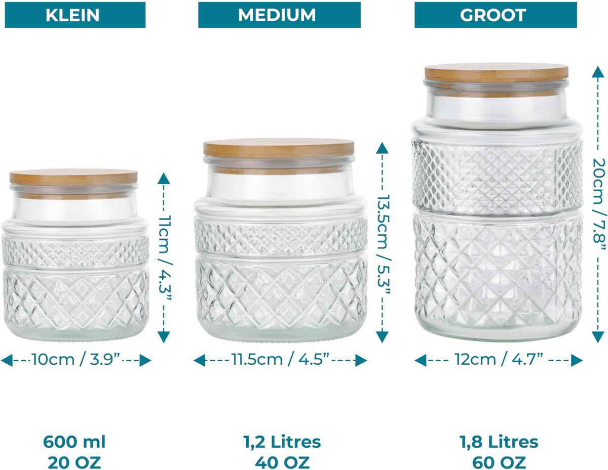 Dailygoods - Mason Jar Set met Deksel (3 Stuks) - Decoratieve Opslagpotten voor Keuken