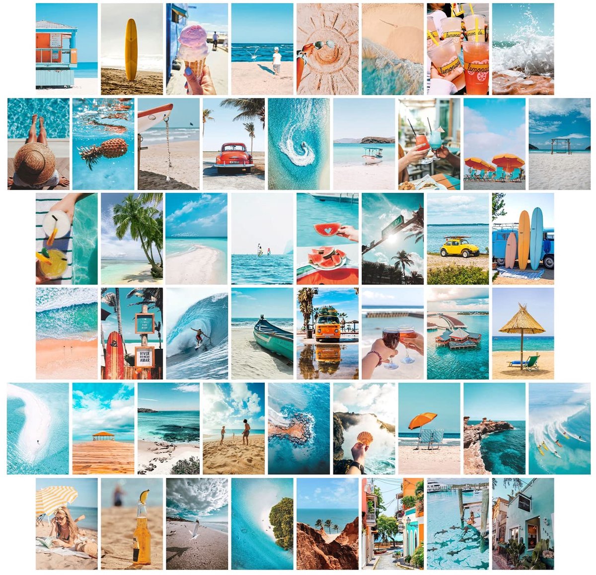 Dailygoods- Wandcollageset 50 stuks - Esthetische Afbeeldingen - Retro Ontwerp - Karton 300 g/m² - Inclusief Kleefpads - Mooie Doos - Wanddecoratie