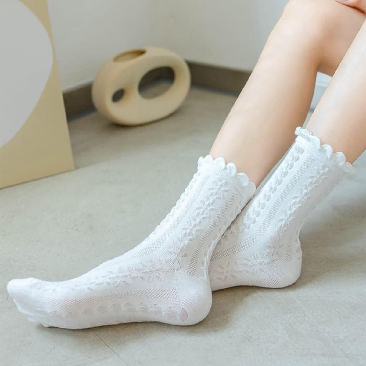 Dailygoods - 2 Paar Ruffle Katoenen Kousen met Kant voor Dames en Meisjes