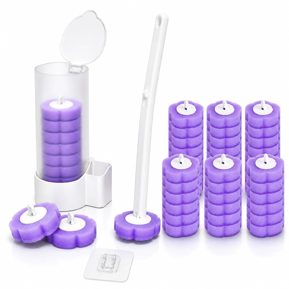 Dailygoods - Wegwerp Toiletborstelset met 36 Vervangbare Borstelkoppen - Lila