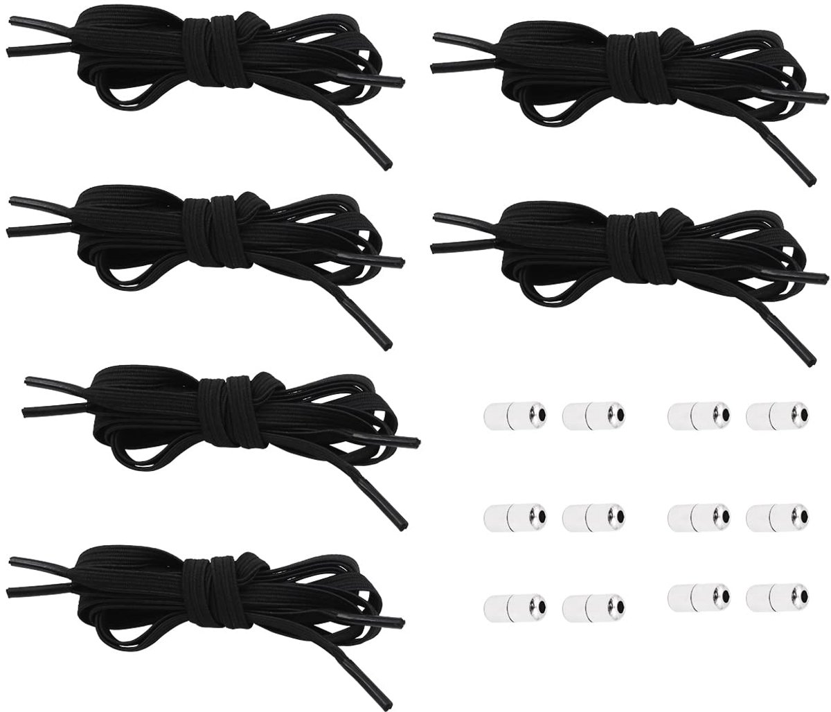 Dailygoods - 6 Paar Verstelbare Schoenveters met Metaal Sluiting - Elastische Veters Zwart