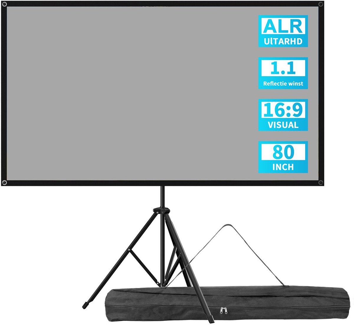 SnelShoppen - Projectiescherm 80" 16:9 HD 4K 3D - In hoogte verstelbaar Statief Buiten - PVC & Glasvezel Scherm voor Feest, Camping, Tuin, Thuisbiosco