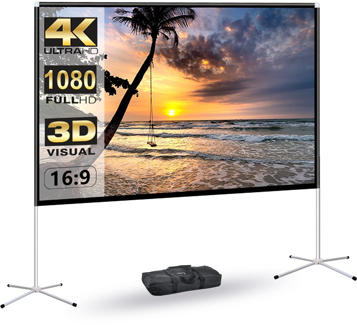 SnelShoppen - Draagbaar Projectorscherm met Standaard voor Buiten - Campingprojectiescherm 80" 4K Filmscherm - HD 16:9 voor Thuis, Tuin, Feest, Kinder