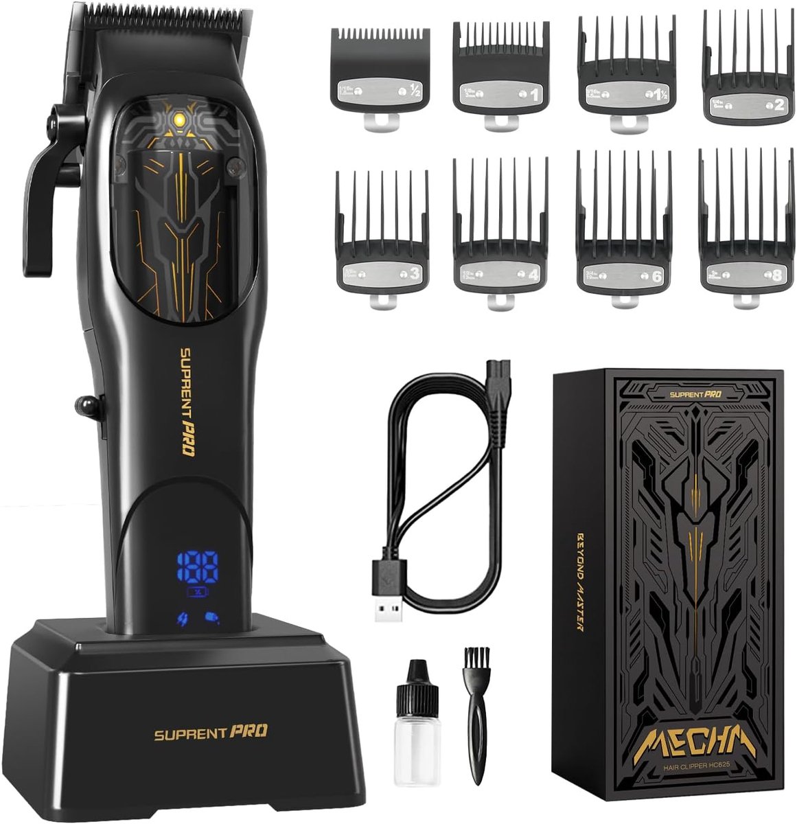 SnelShoppen - Professionele Tondeuse voor Mannen, Borstelloze Motor, Hoog Koppel, Keramisch Mes met DLC-Coating, Kappers Set, Oplaadstation, Cadeau vo