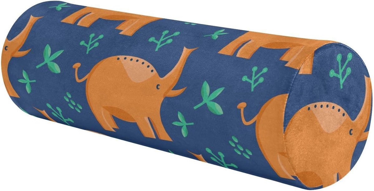 Rond Kussen - Bolster Kussen - Rug Ondersteuning - Ergonomisch Ontworpen - 43 cm lang - Blauw Olifant Patroon