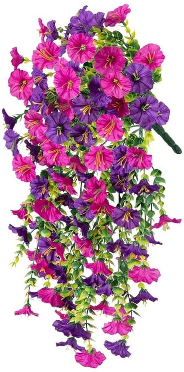 - Kunstplanten - Hangende Petunia Planten - Elegant en Natuurlijk - Paars Groen - Decoratieve Bloemen - Geschikt voor Binnen en Buiten - 2 ..