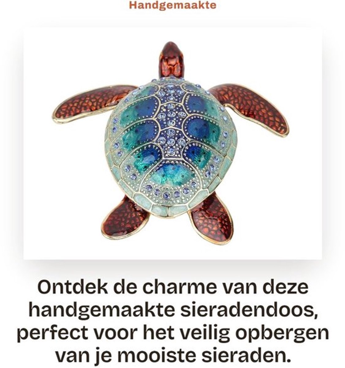 Sieradenbox Handgemaakt - Houten Juwelendoos - Schildpad Vorm - Roestvrij - Decoratief Ornament - 9 cm x 9,2 cm x 2,8 cm