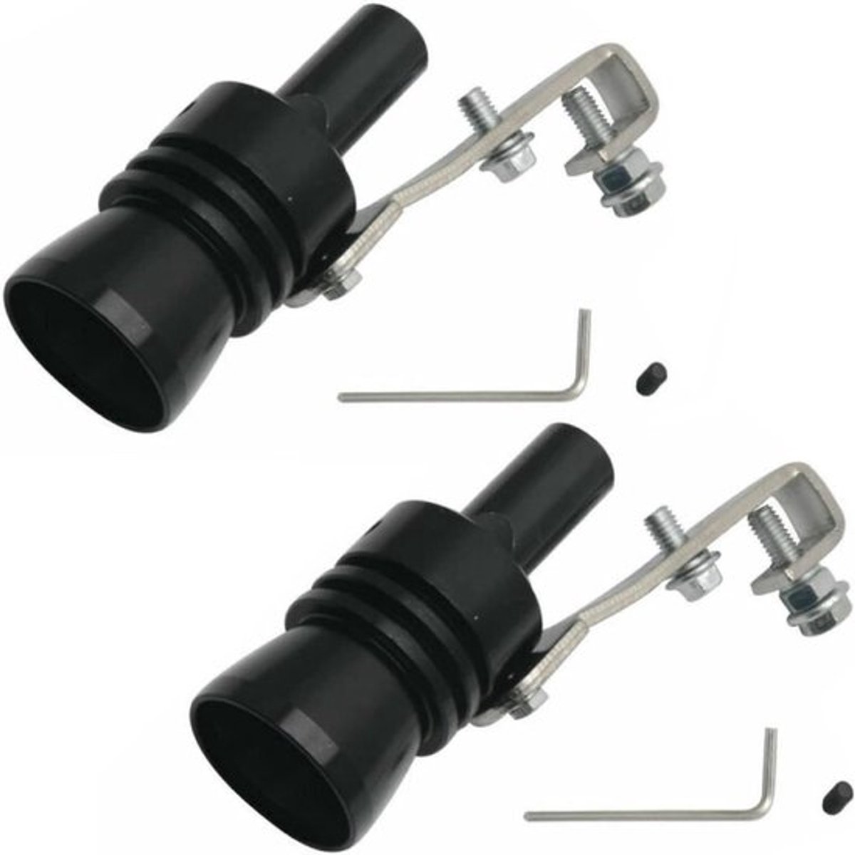 Universele turbo geluid uitlaatdemper voor auto's - 2 stuks maat XL - Aluminiumlegering - Zwarte kleur