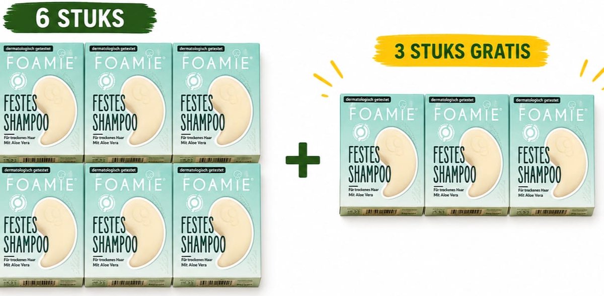 Foamie Mini Aloe Vera Shampoo Bars 9 Stuks (6+3 GRATIS) – Vaste Shampoo Reisformaat – Voor Droog Haar – Plasticvrij – Vegan – 20 g