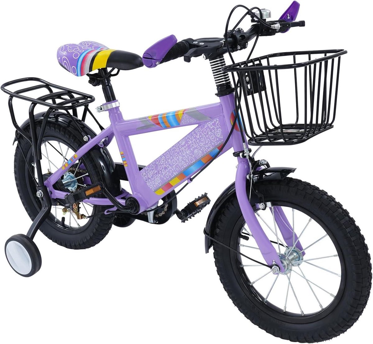 Kinderfiets 14 inch Meisjesfiets Loophulp Veilig Leren Fietsen Robuust Stalen Frame 100-120 cm Lengte Paars