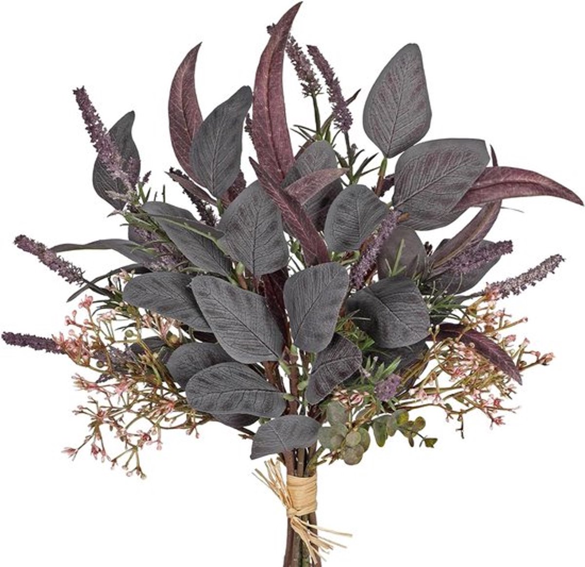 Kunsttakken eucalyptus decoratie 48 cm paars kunstbloemen voor bruiloft en tafeldecoratie