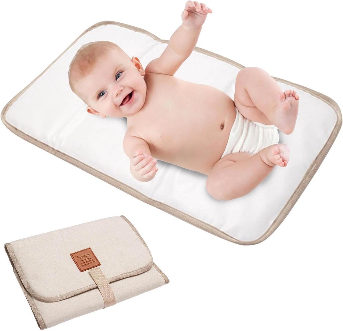 Draagbare Verschoonmat - Baby Mat Opvouwbaar - Baby Verzorgen Onderweg - Waterdichte Voering - Compact Opvouwbaar - Wit