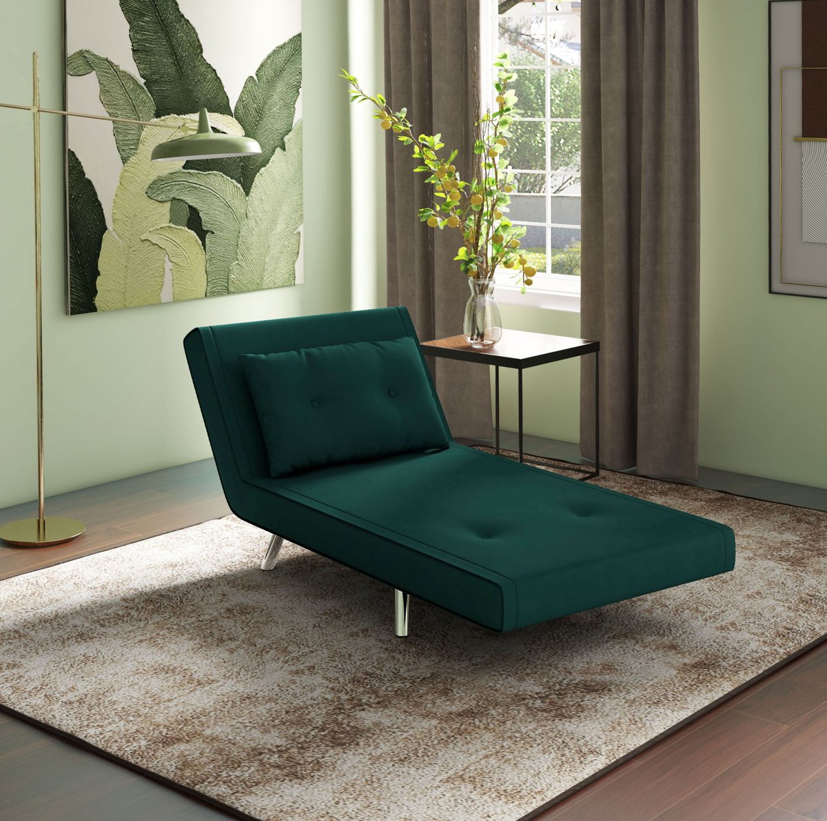 OKWISH Fauteuil - Opklapbare Slaapstoel Met Verstelbare Rugleuning - Van Zithoek Tot Eenpersoonsbed - Voor Logeerkamer En Ontspanning - Velvet - Donkergroen