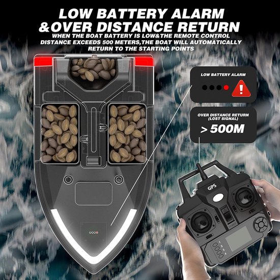 RC Voerboot - Visaasboot Visboot - Vissen met aas - GPS positionering - 31 cm - Zwart — afbeelding 4