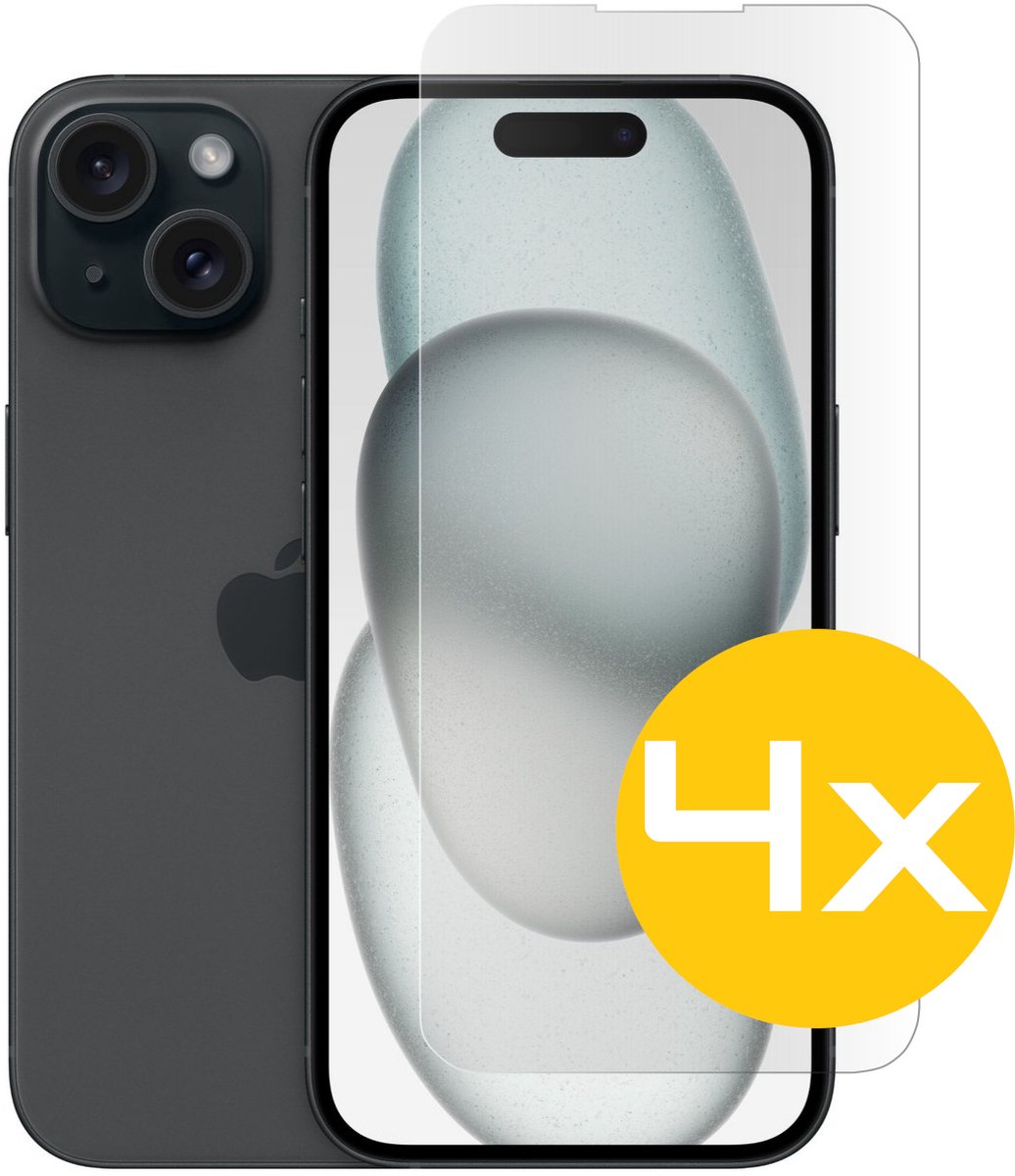 Screenprotector Geschikt Voor iPhone 15 - Glasplaat - Tempered Glass - 4 Stuks
